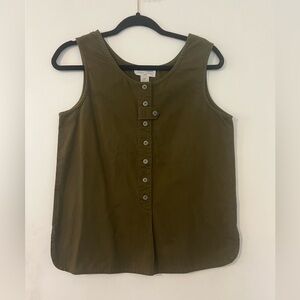 AUTOGRAPH 100% cotton brand Olive Green Sleeveless Button-Up Top size M (F128)